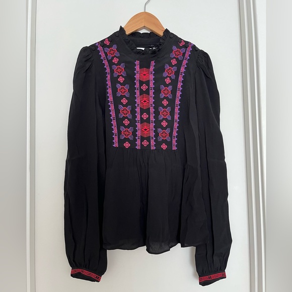 NWT Rebecca Minkoff embroidered blouse, black, XS - Picture 1 of 5